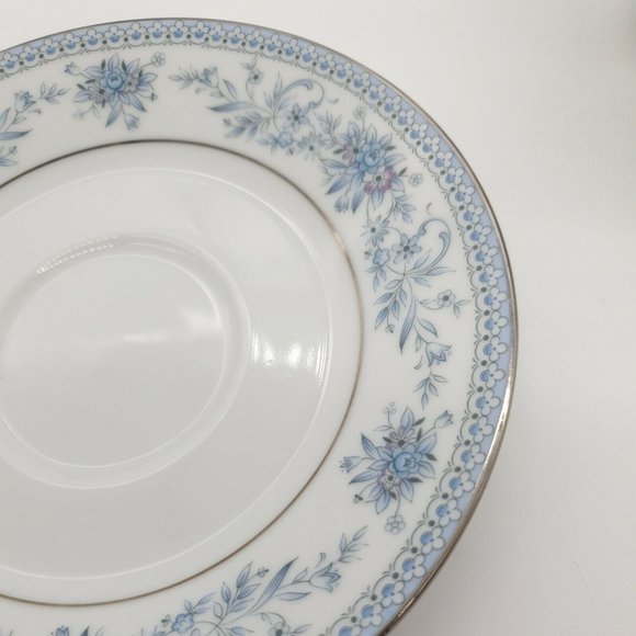 Cup Saucer Blue Hill 2482 Noritake China Tea Coffee Collection Silver Rim Blue - Picture 11 of 12